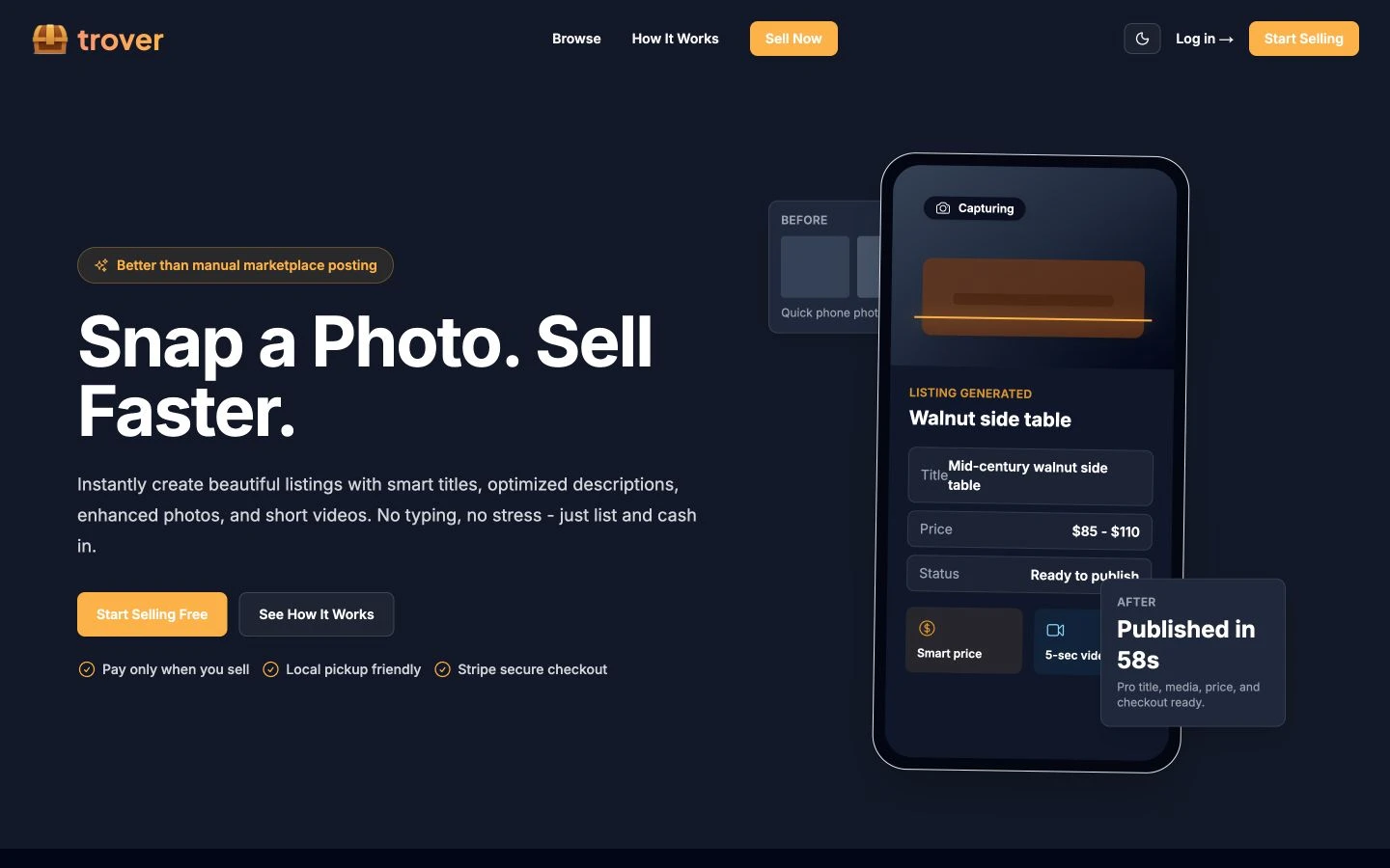 Trover website preview